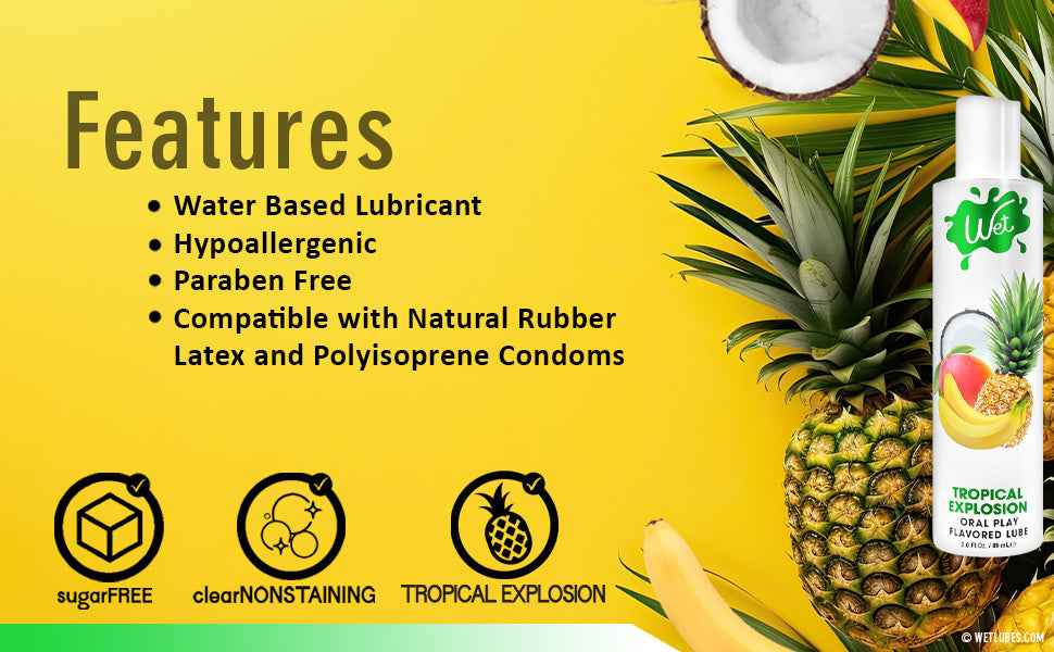 Wet Tropical Explosion Premium Flavored Edible Lube for Men, Women and Couples | Long-Lasting, Condom Safe, Sugar Free, 3 fl oz