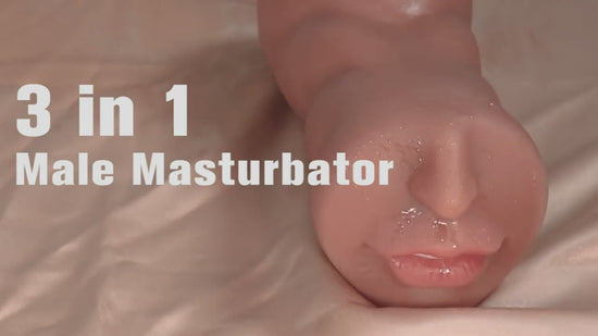 3 in 1 Pocket Pussy Male Masturbators with Lifelike Face, Sex Doll with Realistic Textured Mouth Vagina and Tight Anus, Masturbator Male Stroker Deep Throat Oral Adult Sex Toys for Men Pleasure(Brown)